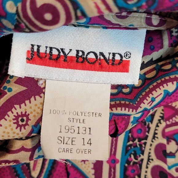 VTG 70s Judy Bond Top Purple Paisley Womens 14 Mod Boho Shirred Waist Office - Picture 7 of 9